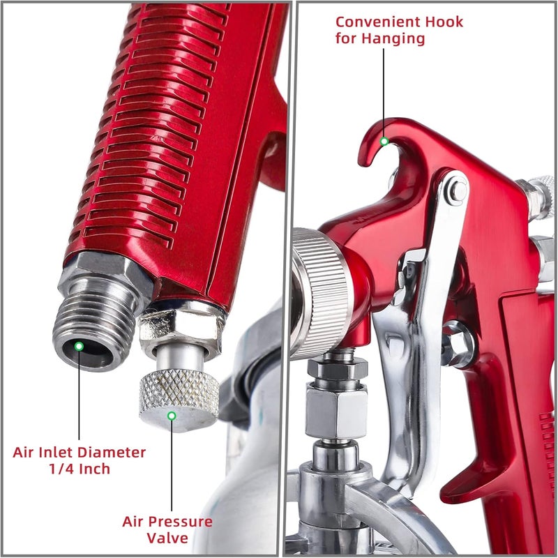 CarBole Suction Paint Sprayer Gun - 1000cc Capacity Cup with 1.3mm 1.7mm 2.0mm Nozzles Professional Air Spray System for Car Furniture Fence Wall - Image 5